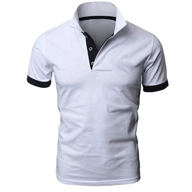 Koszulka Polo Męska – Stójka Kontrastowa Plisa Slim Fit