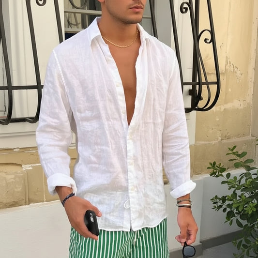 Momount Men Linen Shirt – Long Sleeve Relaxed Fit Summer Casual