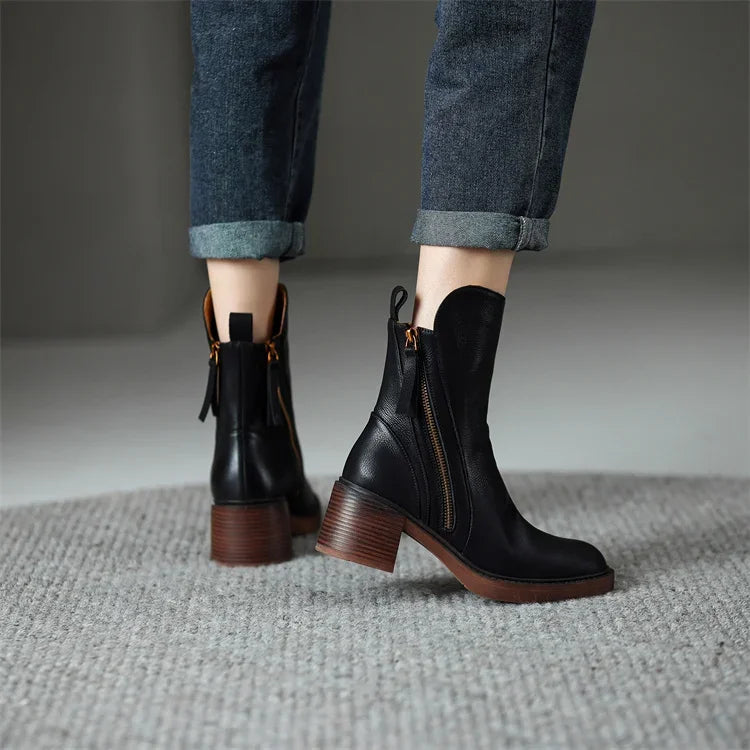 Botki Damskie Skórzane Western na Słupku – Eleganckie Botki Jesienne