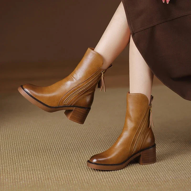 Botki Damskie Skórzane Western na Słupku – Eleganckie Botki Jesienne