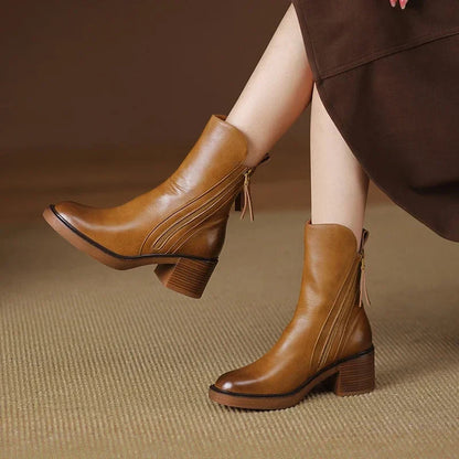 Botki Damskie Skórzane Western na Słupku – Eleganckie Botki Jesienne
