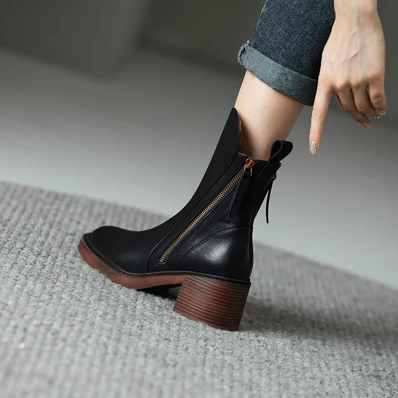 Botki Damskie Skórzane Western na Słupku – Eleganckie Botki Jesienne