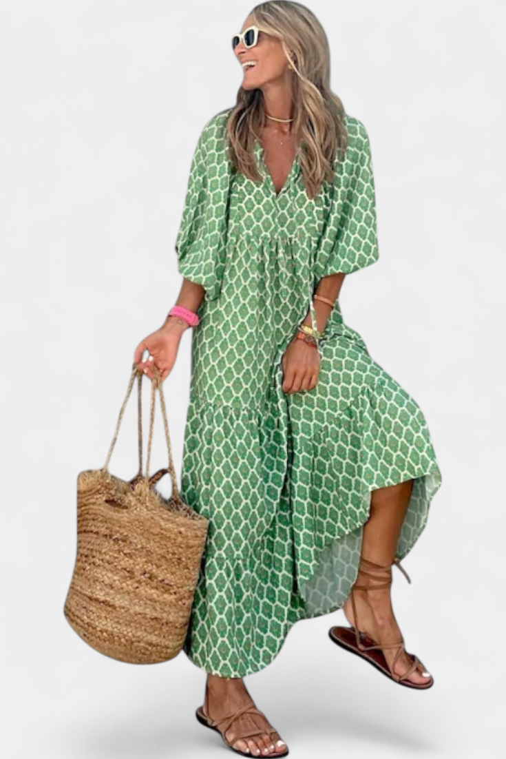 Aroa Boho Dress | Artistic Floral, Free-Spirited Flow