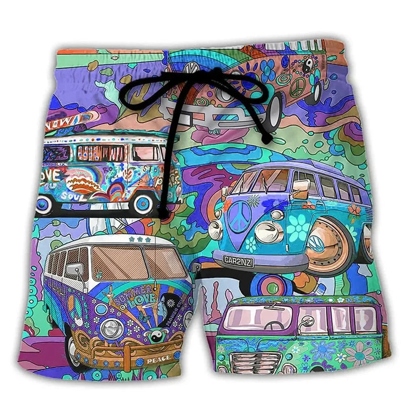 Spodenki Kąpielowe Męskie z Nadrukiem Hippie – Letnie ze Sznurkiem