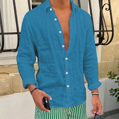 Momount Men Linen Shirt – Long Sleeve Relaxed Fit Summer Casual