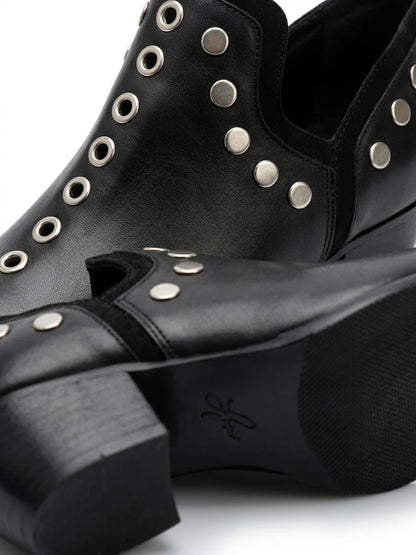 Women's Studded Ankle Boots – Pointed Toe Wide Block Heel - Black - detail