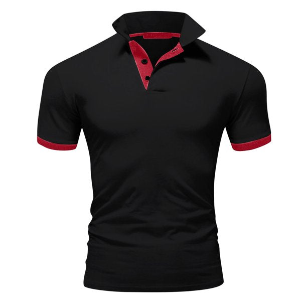 Koszulka Polo Męska – Stójka Kontrastowe Wykończenie Slim Fit