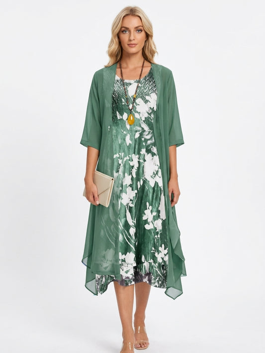 Amara Floral Summer Dress | Elegant, Casual, Timeless - Green - front