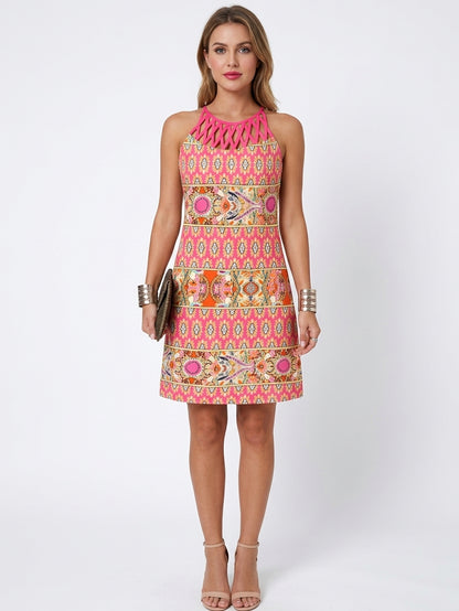 Gabriella Summer Midi Dress | Chic, Casual, Vibrant - Pink - front