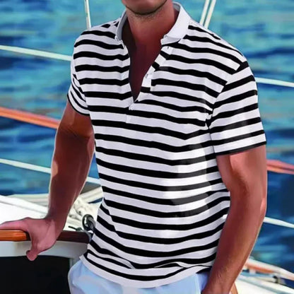 Momount Men Striped Polo Shirt – Short Sleeve Summer Beach Casual