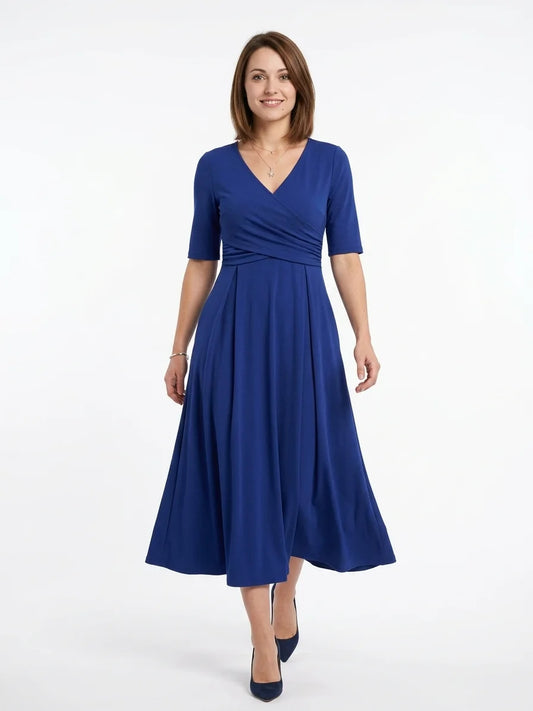 Nadia Wrap Summer Midi Dress | Casual, Refined, Classic - Blue - front