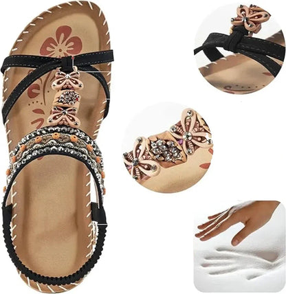 Sandały Slingback Damskie – Turkusowe Boho z Koralikami Płaskie