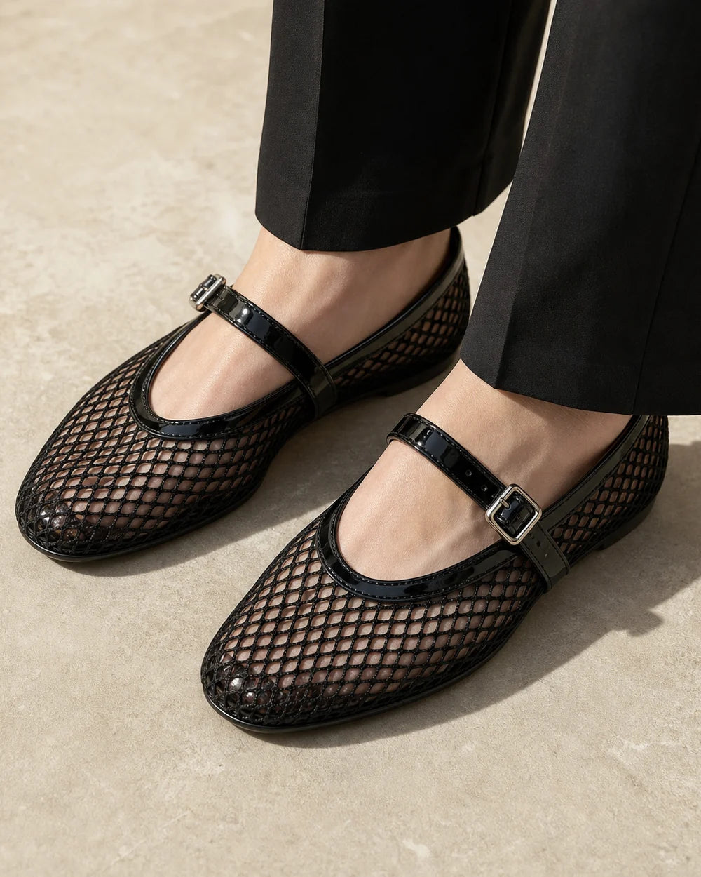 Women's black mesh Mary Jane ballet flats — image 4 — momount-women-mesh-ballet-flats-black-04-alternate-proof.webp