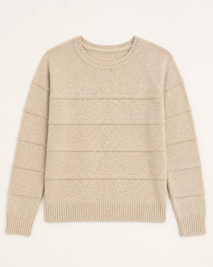 Women's oatmeal textured stripe sweater, product-only flat lay