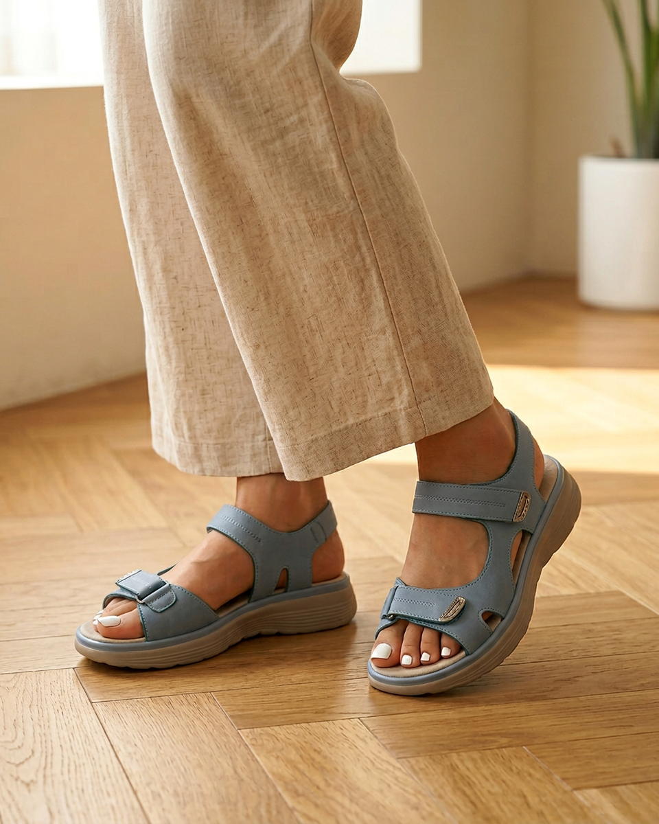 Momount Women Orthopedic Sandals – Velcro Strap Arch Support Walking - Blue lifestyle