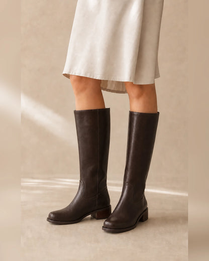 Leather Knee-High Riding Boots, dark brown hero. — piper-dark-brown-07-variant-hero.webp