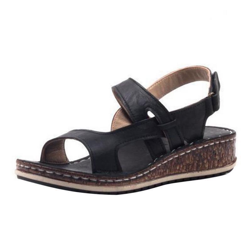 Sandały na Koturnie Damskie – Brązowe Skórzane Peep-Toe Letnie