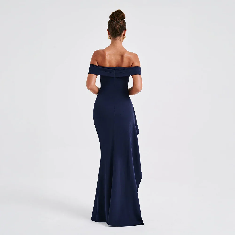 Daniela | Sukienka Maxi Elegancka Odkryte Ramiona Marszczona Rozcięcie Wieczorowa