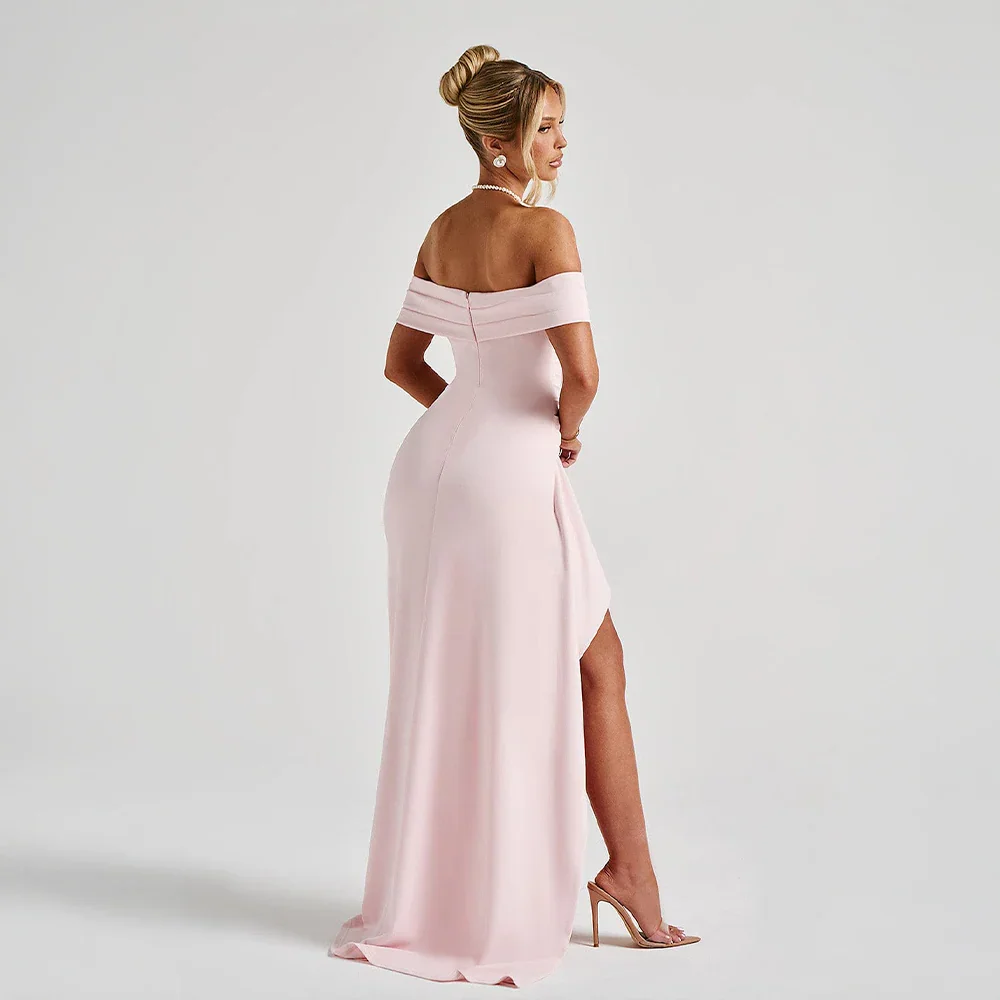 Daniela | Sukienka Maxi Elegancka Odkryte Ramiona Marszczona Rozcięcie Wieczorowa