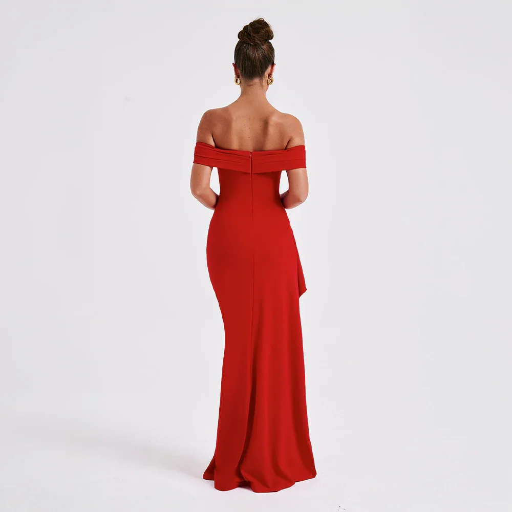 Daniela | Sukienka Maxi Elegancka Odkryte Ramiona Marszczona Rozcięcie Wieczorowa