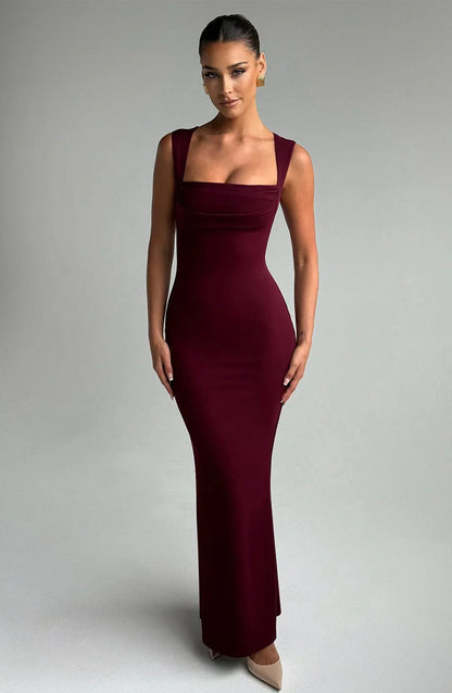 Allegra | Sukienka Maxi Elegancka Satynowa Halter z Odkrytymi Plecami Wieczorowa
