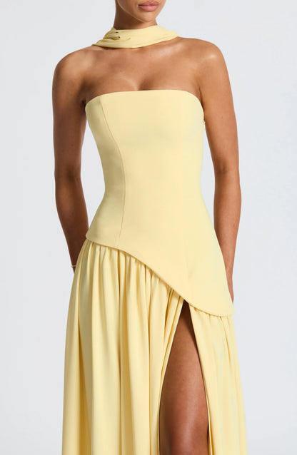 Calista | Sukienka Maxi Elegancka Bez Ramiączek Gorset Szal Rozcięcie