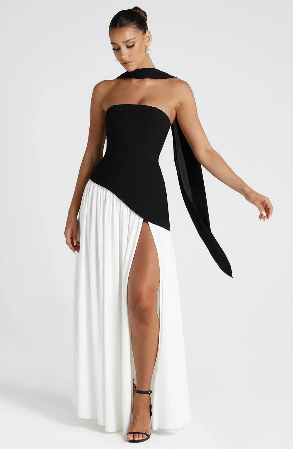 Calista | Sukienka Maxi Elegancka Bez Ramiączek Gorset Szal Rozcięcie