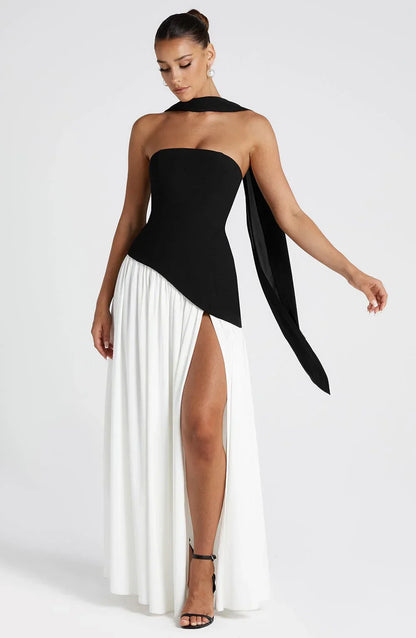 Calista | Sukienka Maxi Elegancka Bez Ramiączek Gorset Szal Rozcięcie