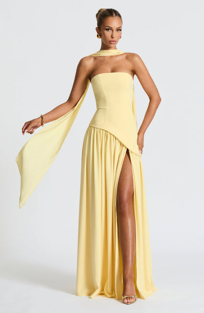 Calista | Sukienka Maxi Elegancka Bez Ramiączek Gorset Szal Rozcięcie