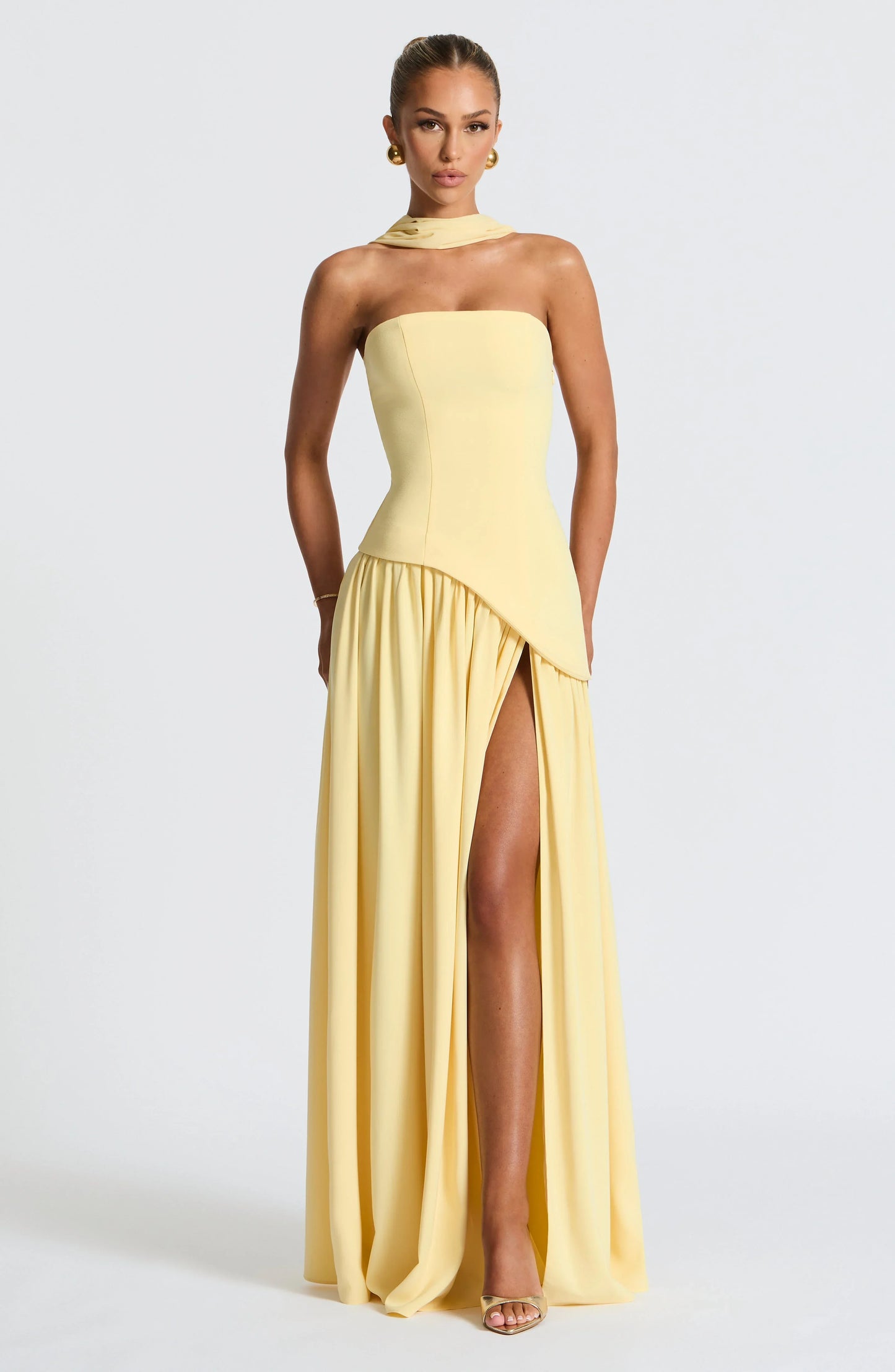 Calista | Sukienka Maxi Elegancka Bez Ramiączek Gorset Szal Rozcięcie