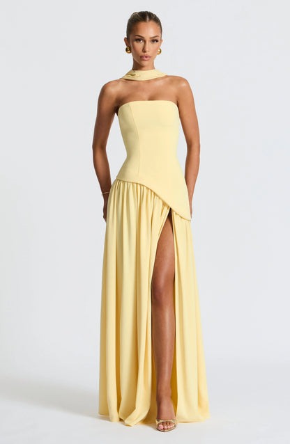 Calista | Sukienka Maxi Elegancka Bez Ramiączek Gorset Szal Rozcięcie