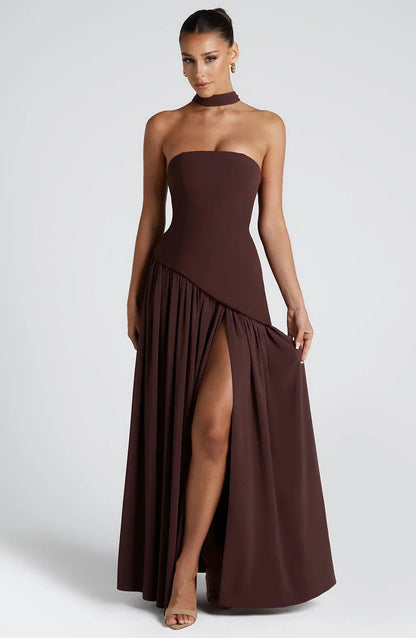 Calista | Sukienka Maxi Elegancka Bez Ramiączek Gorset Szal Rozcięcie