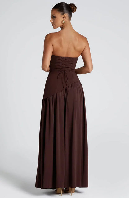Calista | Sukienka Maxi Elegancka Bez Ramiączek Gorset Szal Rozcięcie
