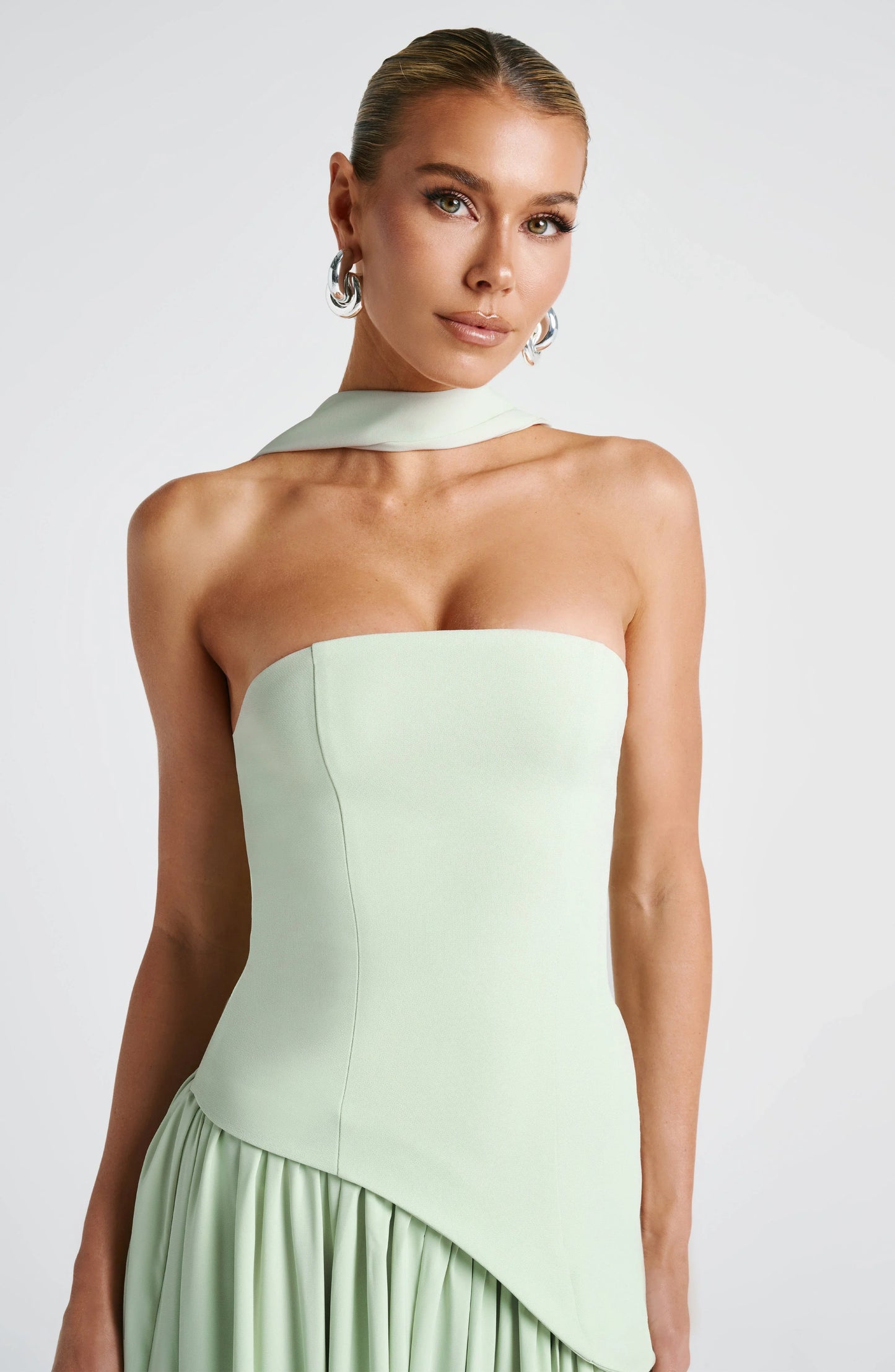 Calista | Sukienka Maxi Elegancka Bez Ramiączek Gorset Szal Rozcięcie
