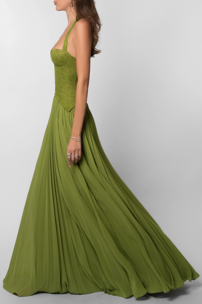 Cosima | Sukienka Maxi Elegancka Satynowa Jedno Ramię Peleryna Bez Rękawów Wieczorowa
