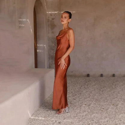 Calliope | Sukienka Maxi Elegancka Satynowa Dekolt Kopertowy Slip Cięcie Skosem Wieczorowa