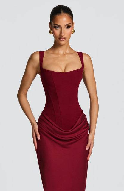 Galatea | Sukienka Maxi Elegancka Satynowa Kwadratowy Dekolt Dopasowana z Odkrytymi Plecami