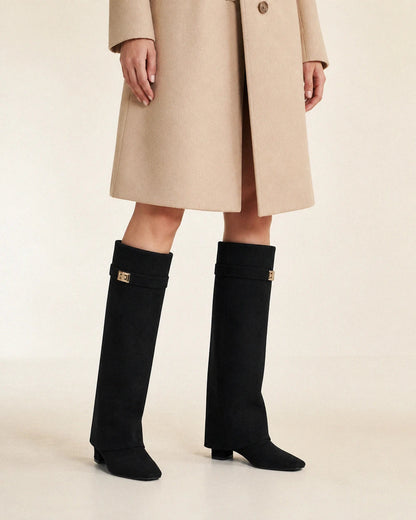 Sarah women's fold-over knee-high boots – 12 black suede webp