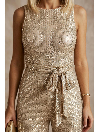 Elegant Gold Sequin Jumpsuit - Detail Close-up