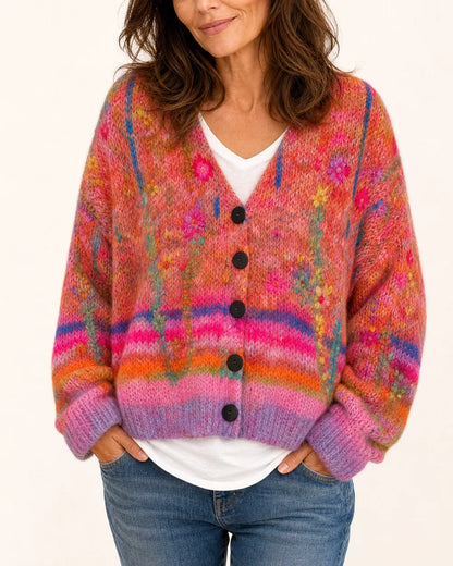 Everly printed cropped cardigan for women, red colourway