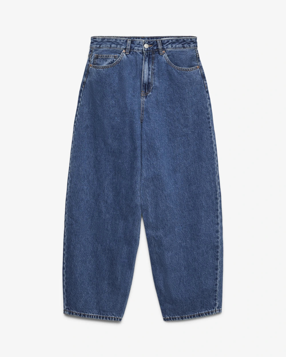Damskie jeansy barrel z wysokim stanem, średni niebieski — image
