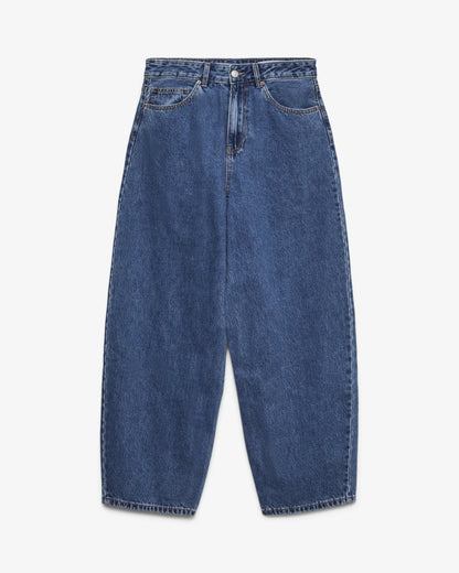 Damskie jeansy barrel z wysokim stanem, średni niebieski — image