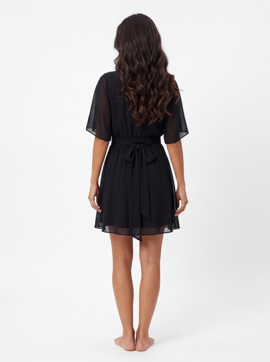 Zoe Wrap Mini Dress Black - Back View