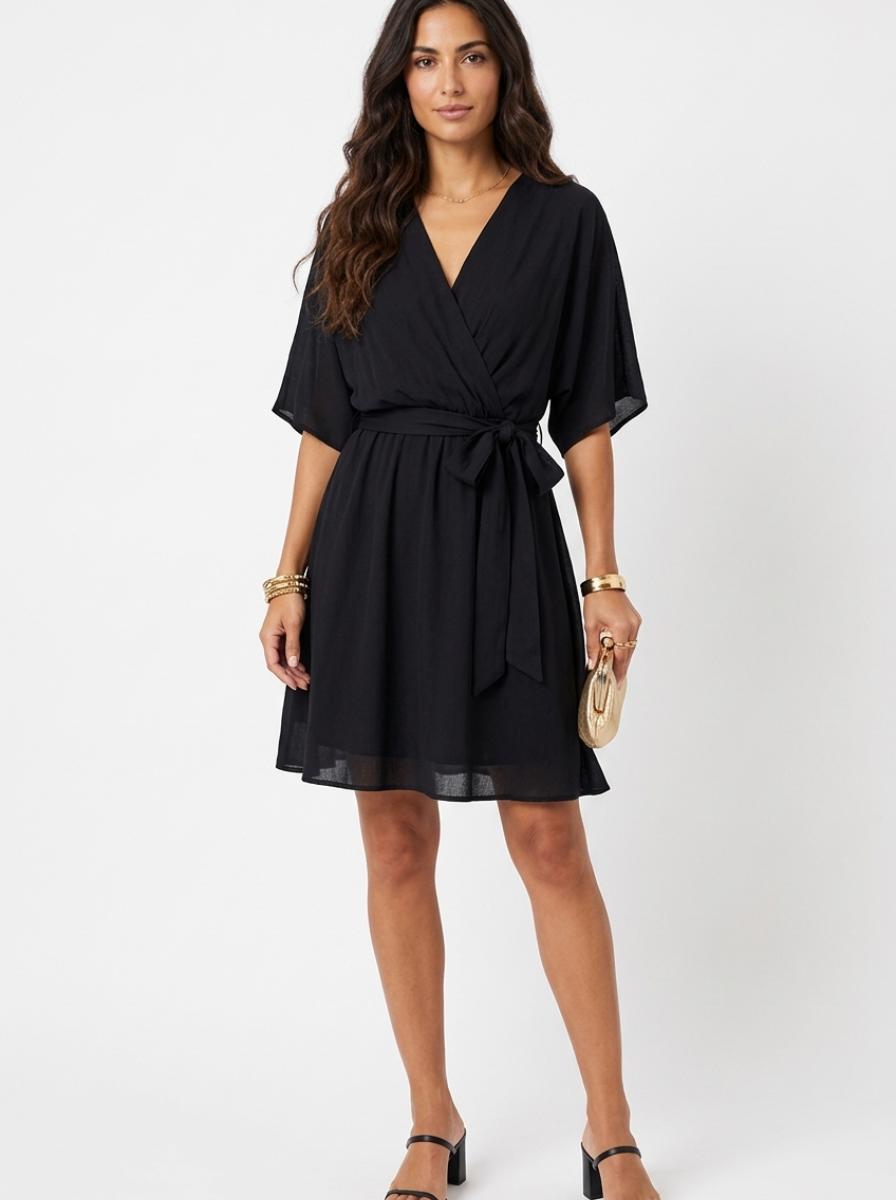 Zoe Wrap Mini Dress Black - Studio Clean