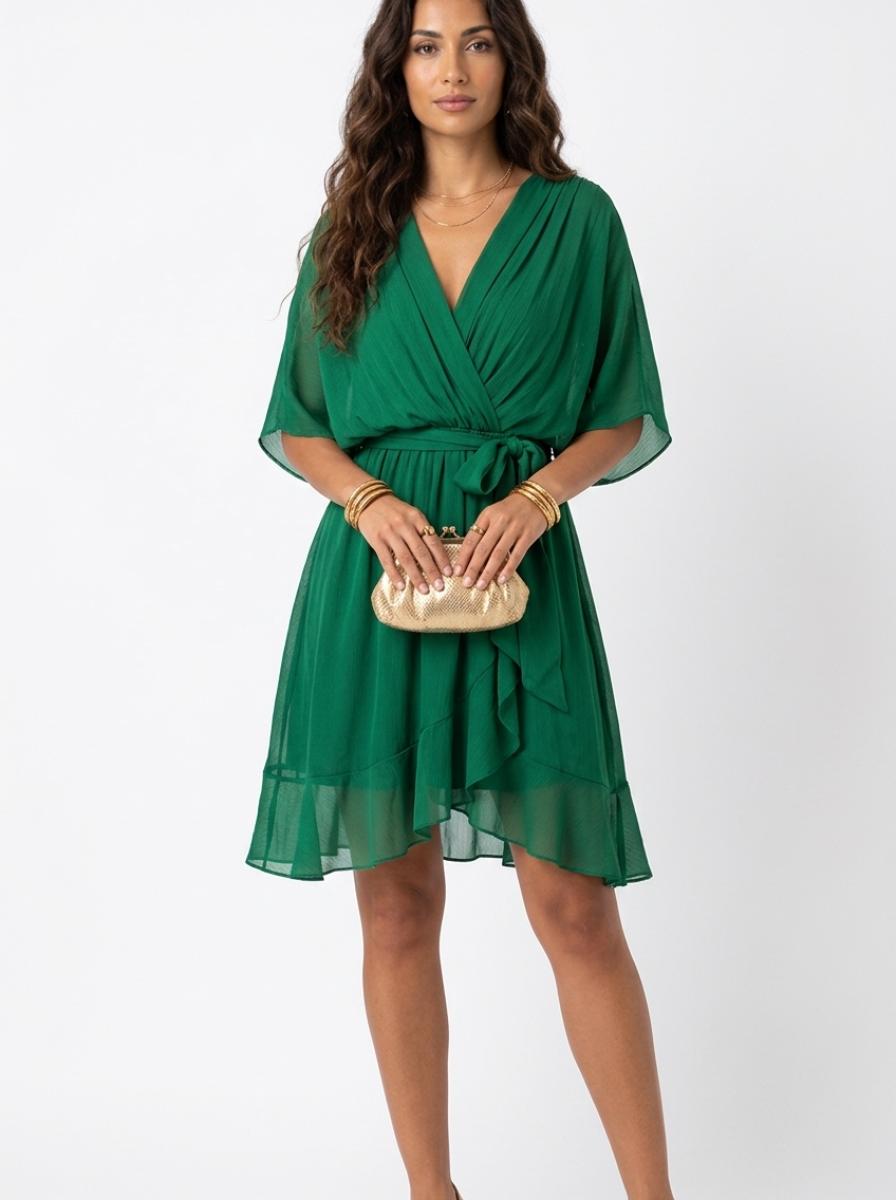 Zoe Wrap Mini Dress Green - Studio Clean