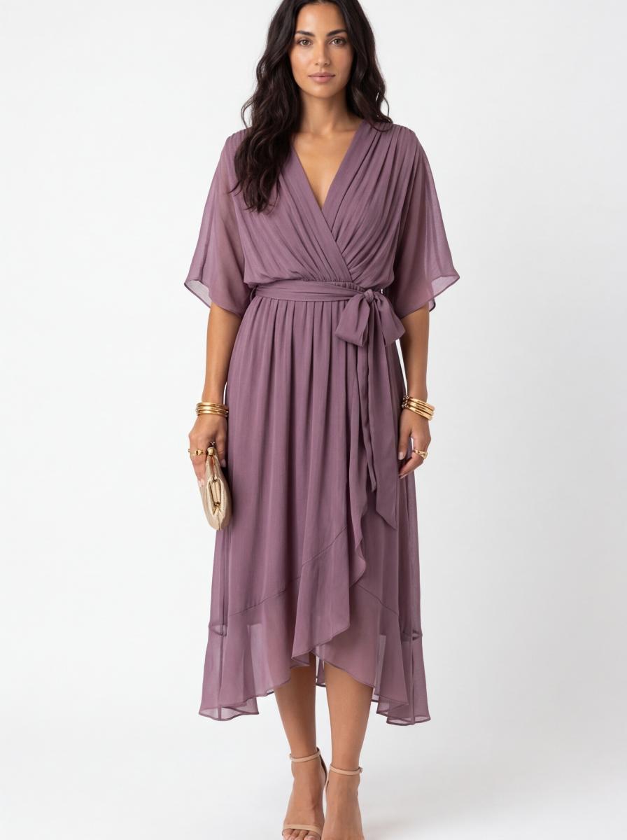 Zoe Wrap Mini Dress Mauve - Studio Clean