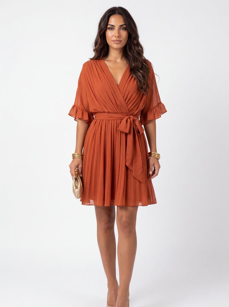 Zoe Wrap Mini Dress Orange - Studio Clean